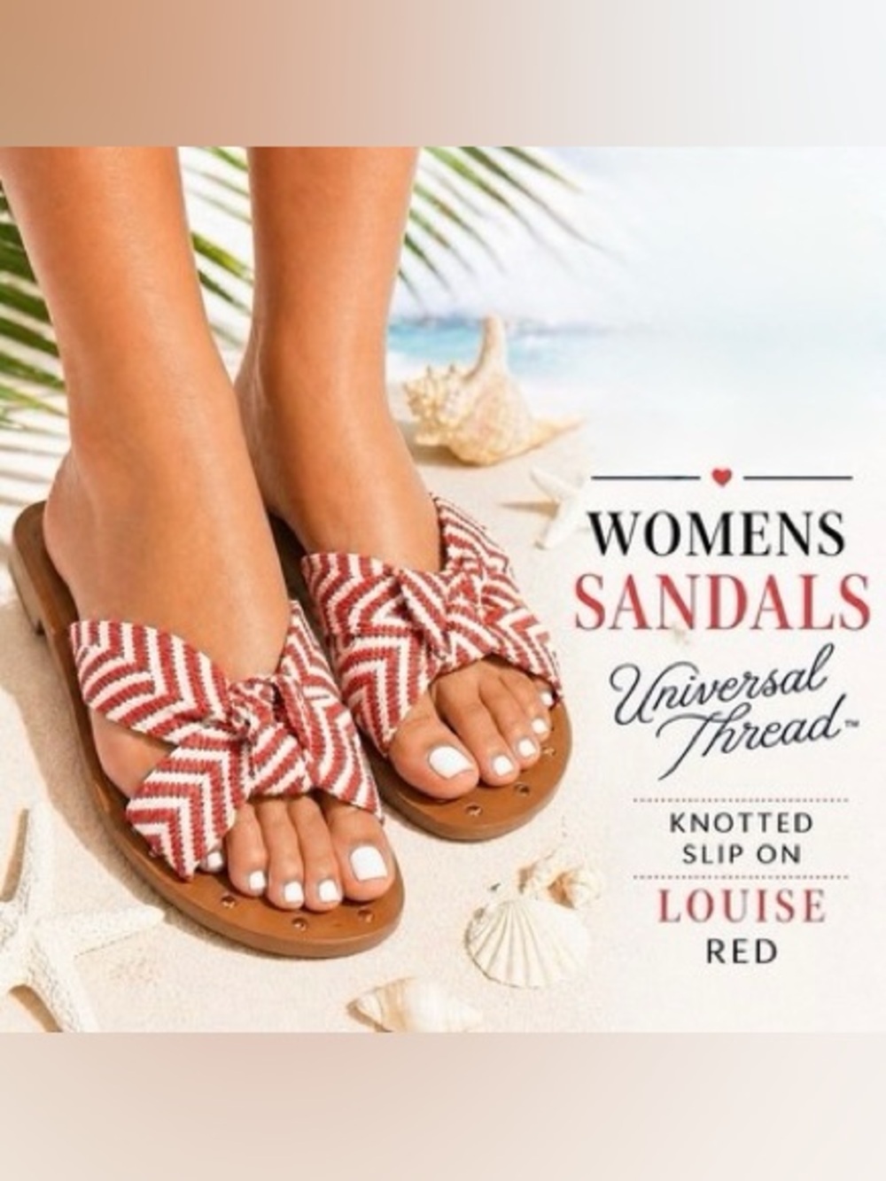 Universal Thread Louise Red Chevron Knot Slide Sandals Size 11 NWT